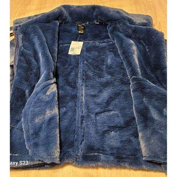 Forever 21 Blue Sherling Winter Coat Womens Size L Nwt Faux Fur - Picture 5 of 9